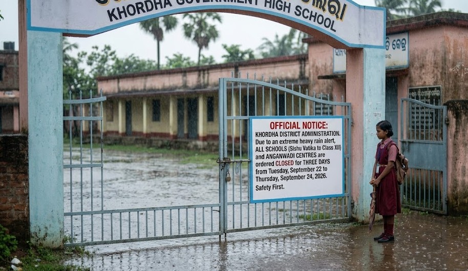 Khordha Orders Three-Day Closure of Schools, Anganwadi Centres Amid Heavy Rain Alert